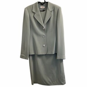 Talbots 100% Silk Pure Silk Mother of the Bride Dress Suit Set Green Teal Size 8